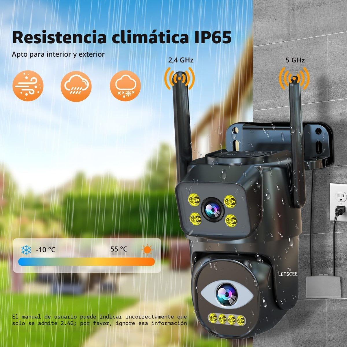 LETSCEE Cámara de seguridad WiFi de doble lente para exteriores, 2....