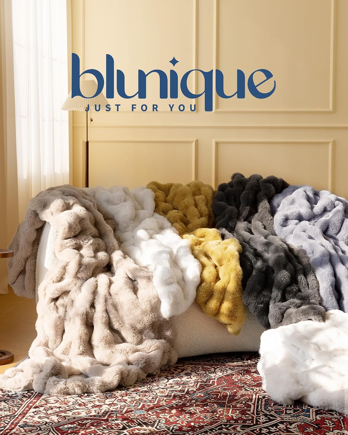 blunique - Manta ultra suave y acogedora de piel sintética, manta m...