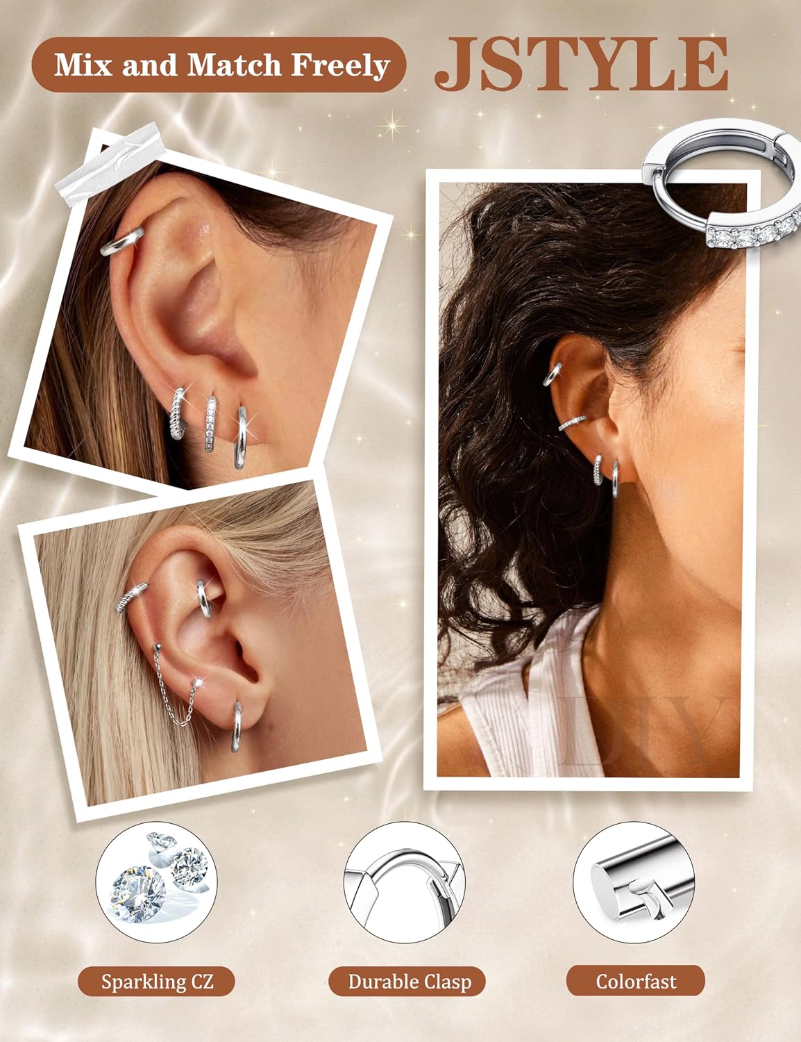 Jstyle Aretes de aro pequeños de oro para mujer, chapados en oro de...