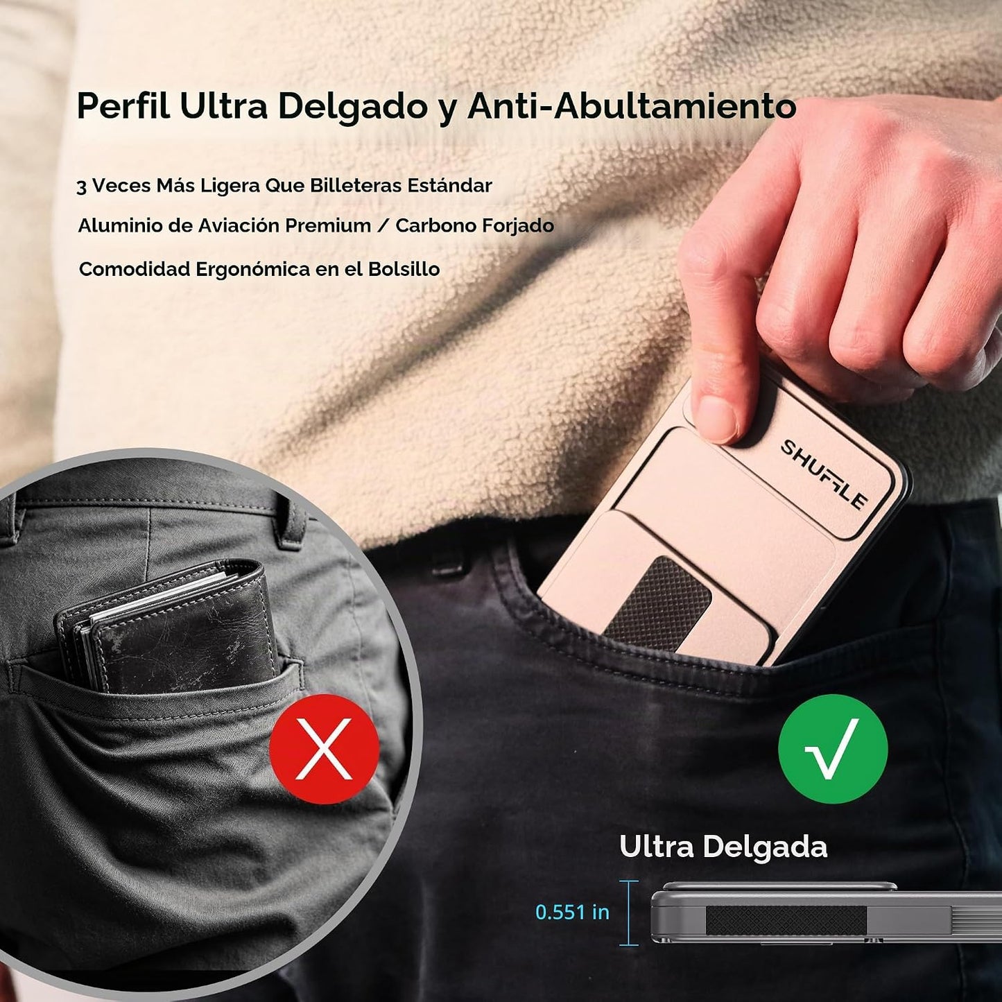 Shuffle Wallet 2.0, innovador mecanismo de abanico para hombre cart...