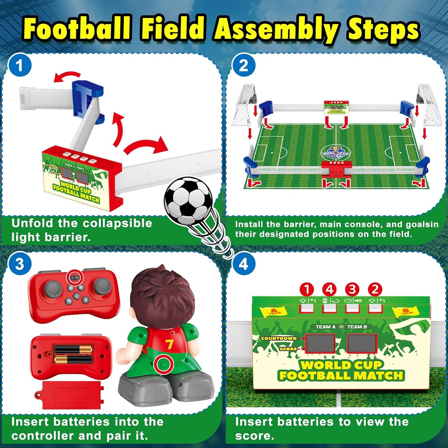 Cokzer Juegos de fútbol con control remoto, juego de mesa de futbol...