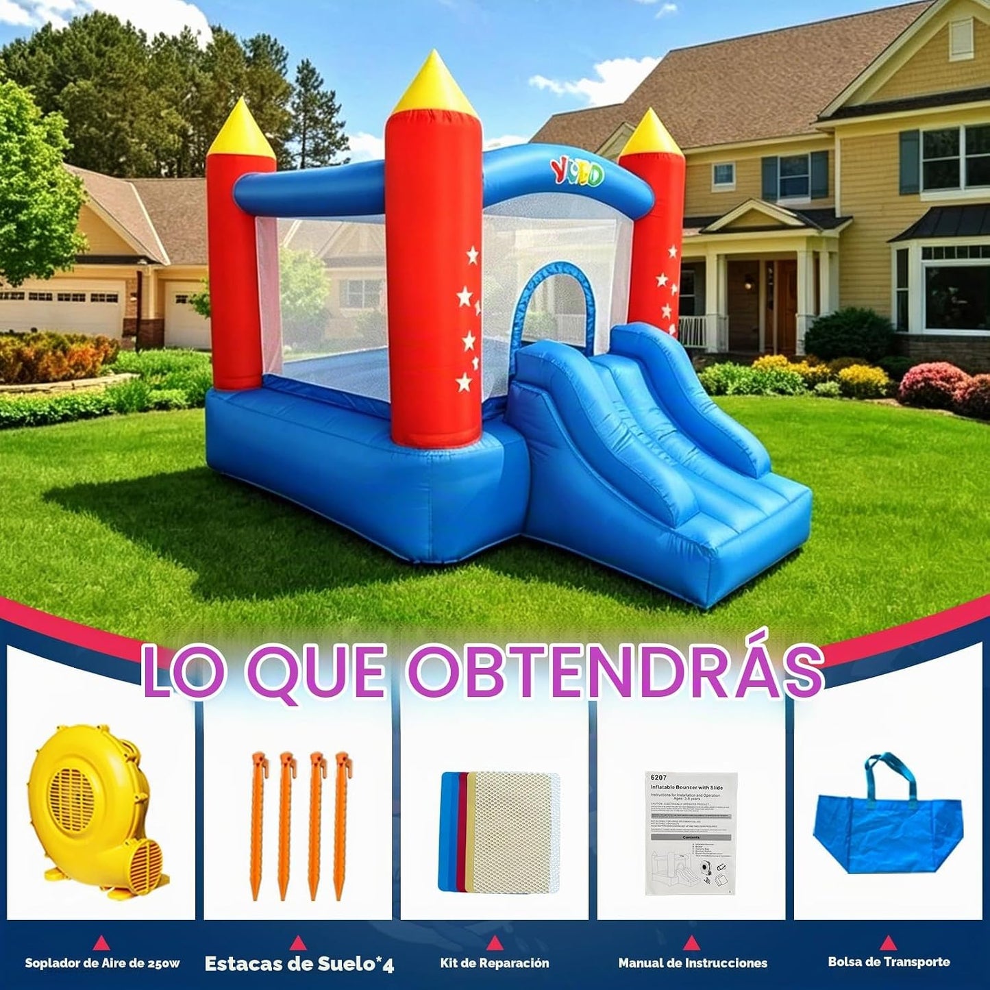 YARD Castillo inflable con tobogán para niños, actividades para el...