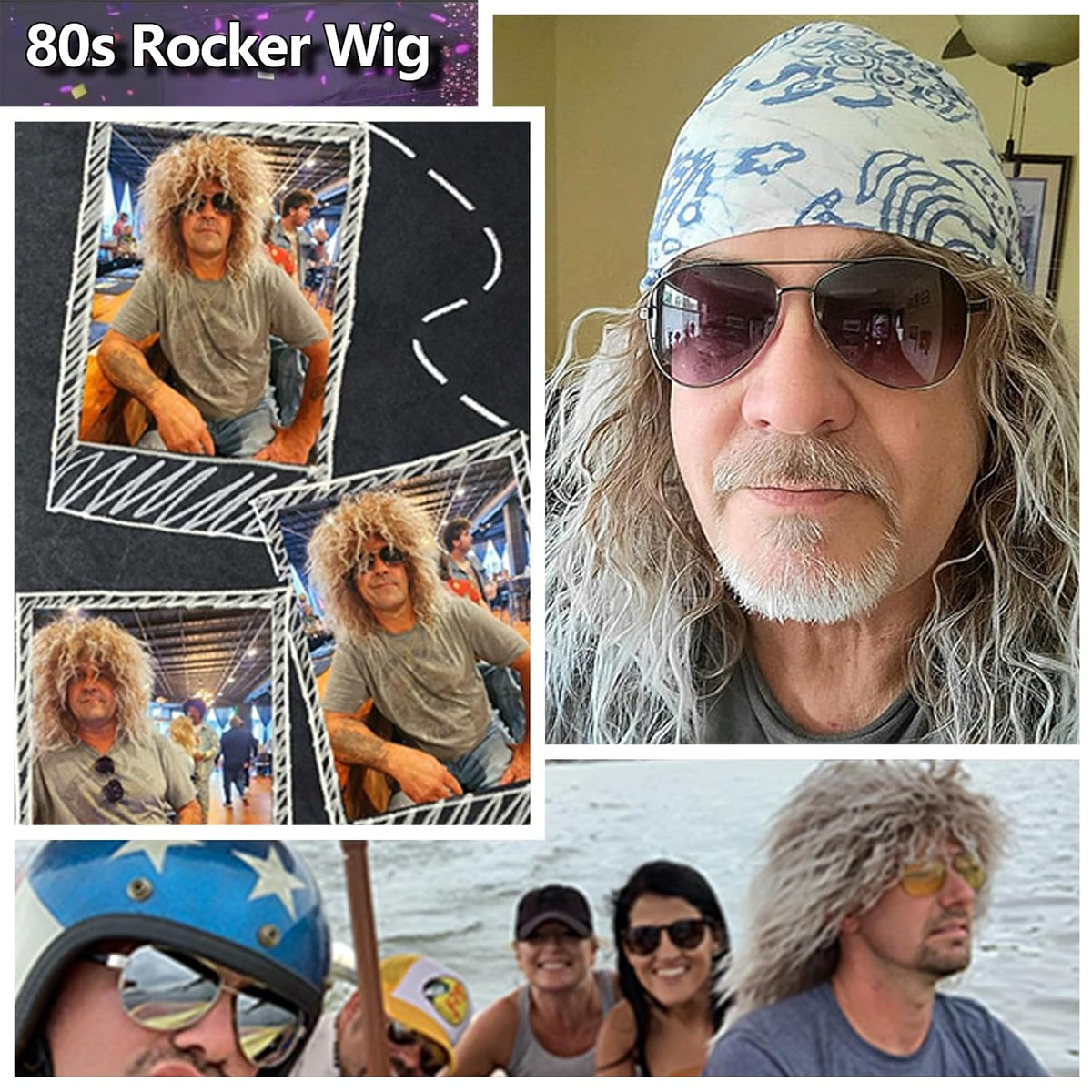 Guree Hair Peluca de salmonete rockero de los años 80 para hombres...