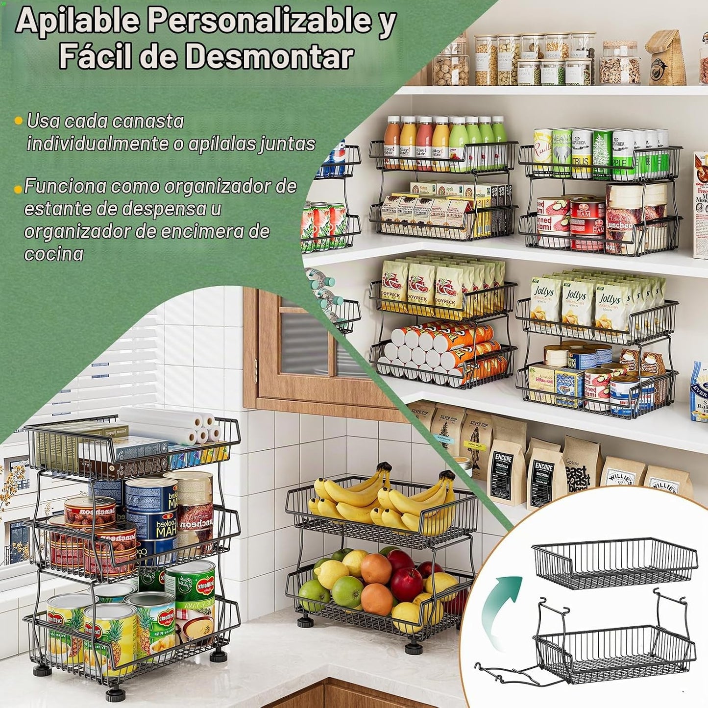 OKZEST Organizadores de despensa y carrito de almacenamiento con ru...