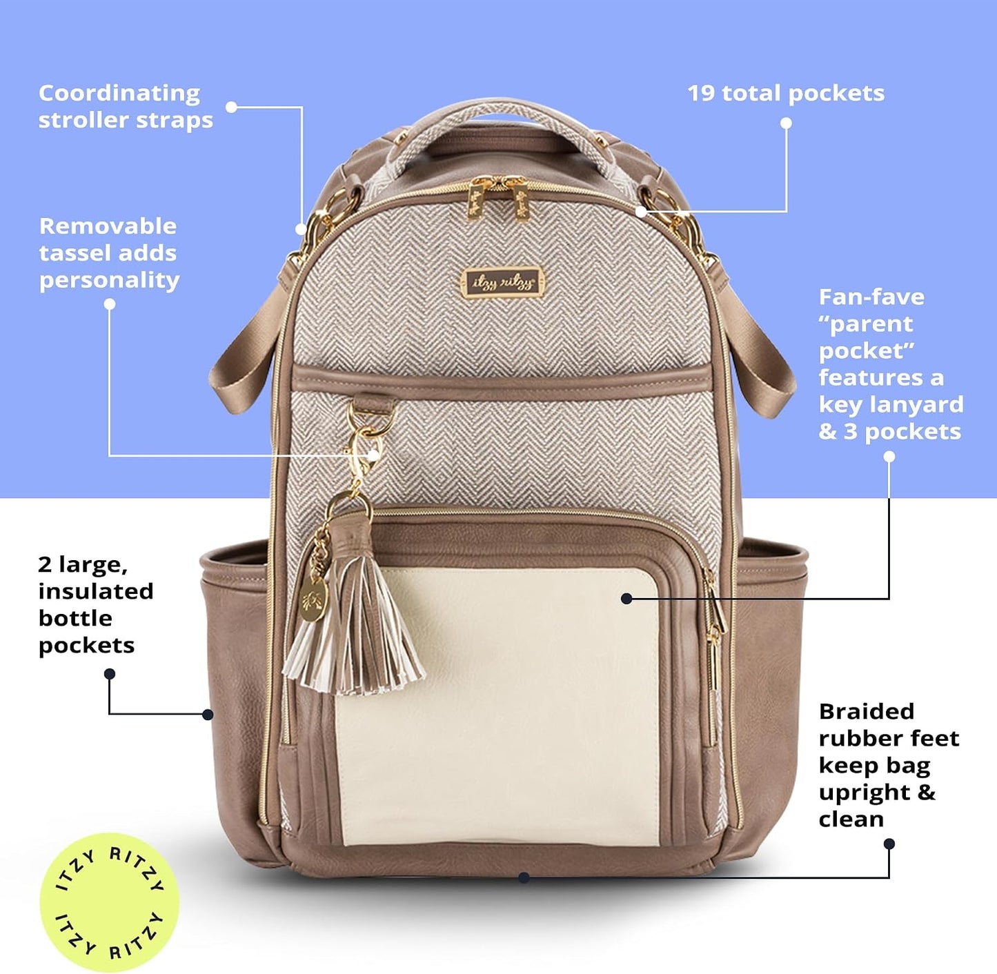 Itzy Ritzy - Mochila para pañales Boss Plus de gran capacidad con 1...