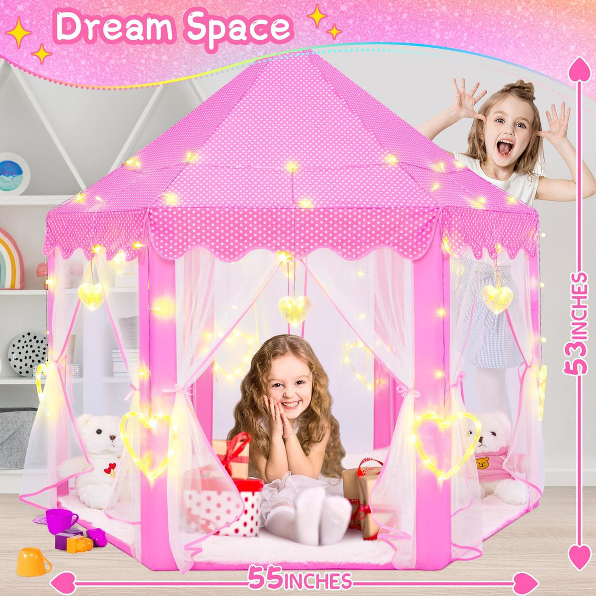 EVOIONOS Tienda de campaña de princesa para niñas con grandes luces...