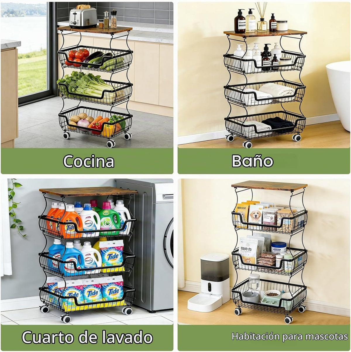 MAKE CHANGES Carrito de almacenamiento de cocina con ruedas, organi...