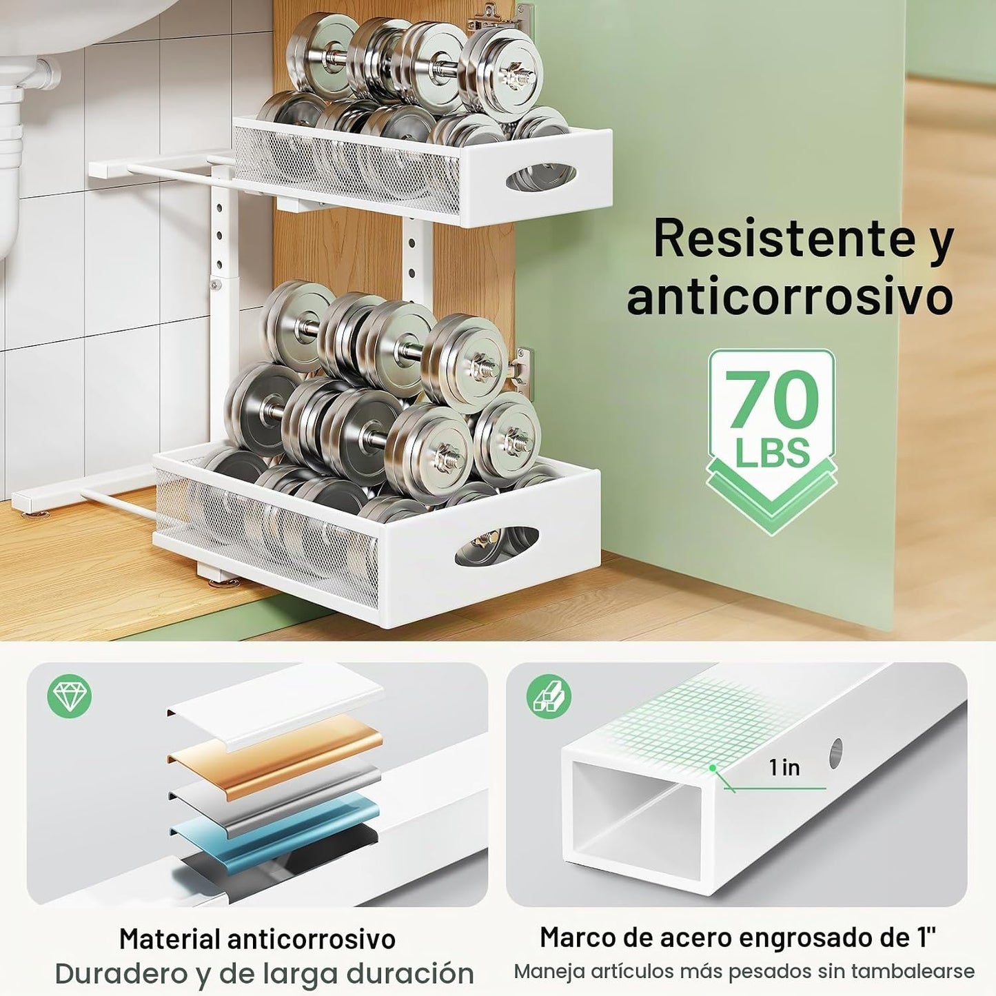Organizador para debajo del fregadero, paquete de 2 organizadores d...