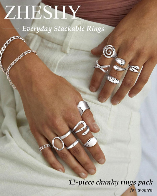 ZHESHY Anillos gruesos de oro para mujer, sin deslustre, chapados e...