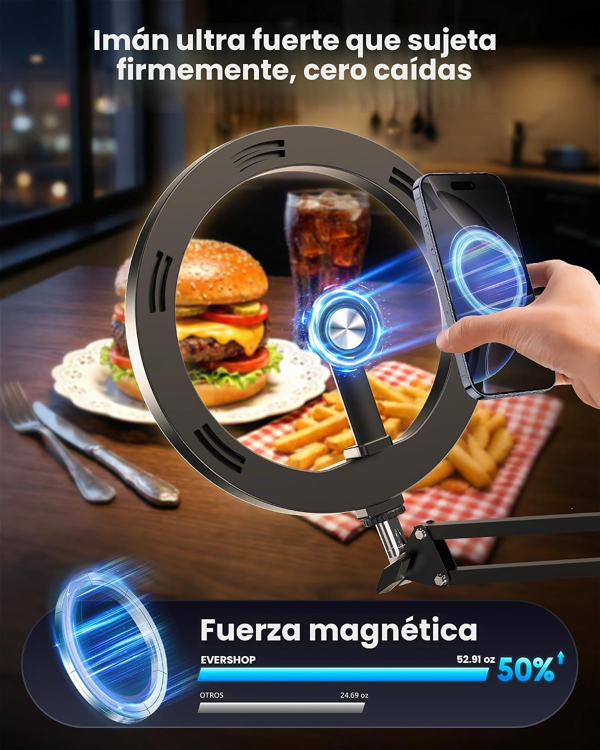 Anillo de luz magnética con trípode para iPhone \u2013 Evershop 10...