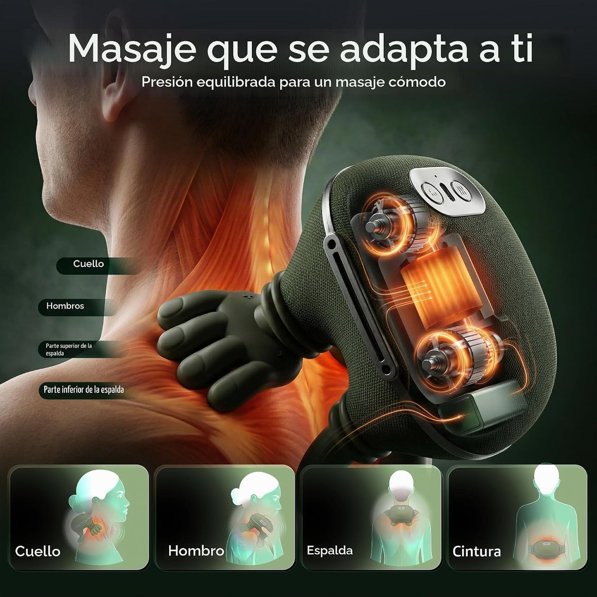 ZARVENA Masajeador de cuello con calor, amasamiento profundo para a...