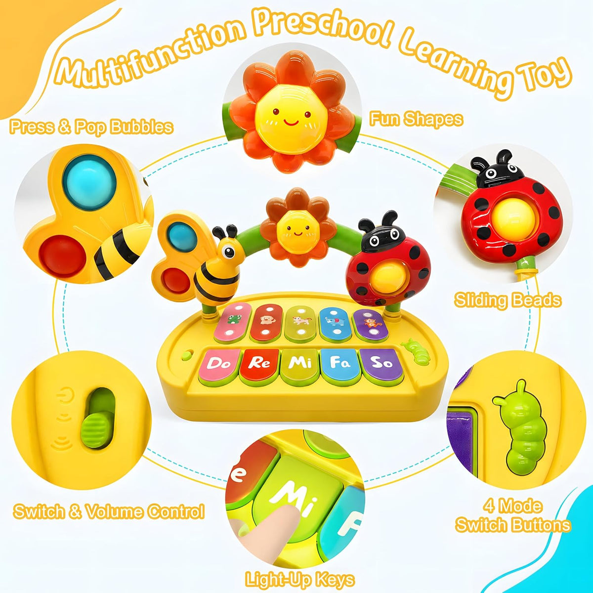 GeeKiPrime Juguetes del piano del bebé 6-12 meses, iluminan el tecl...