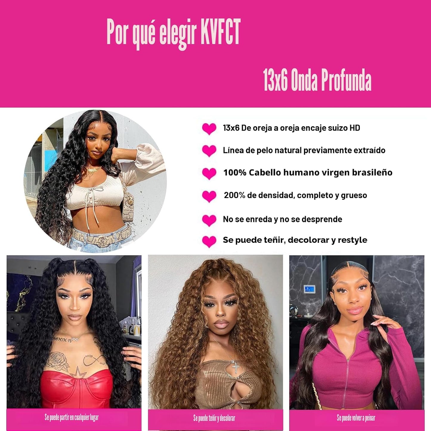 KVFCT Pelucas de encaje frontal de onda profunda de 30 pulgadas de...