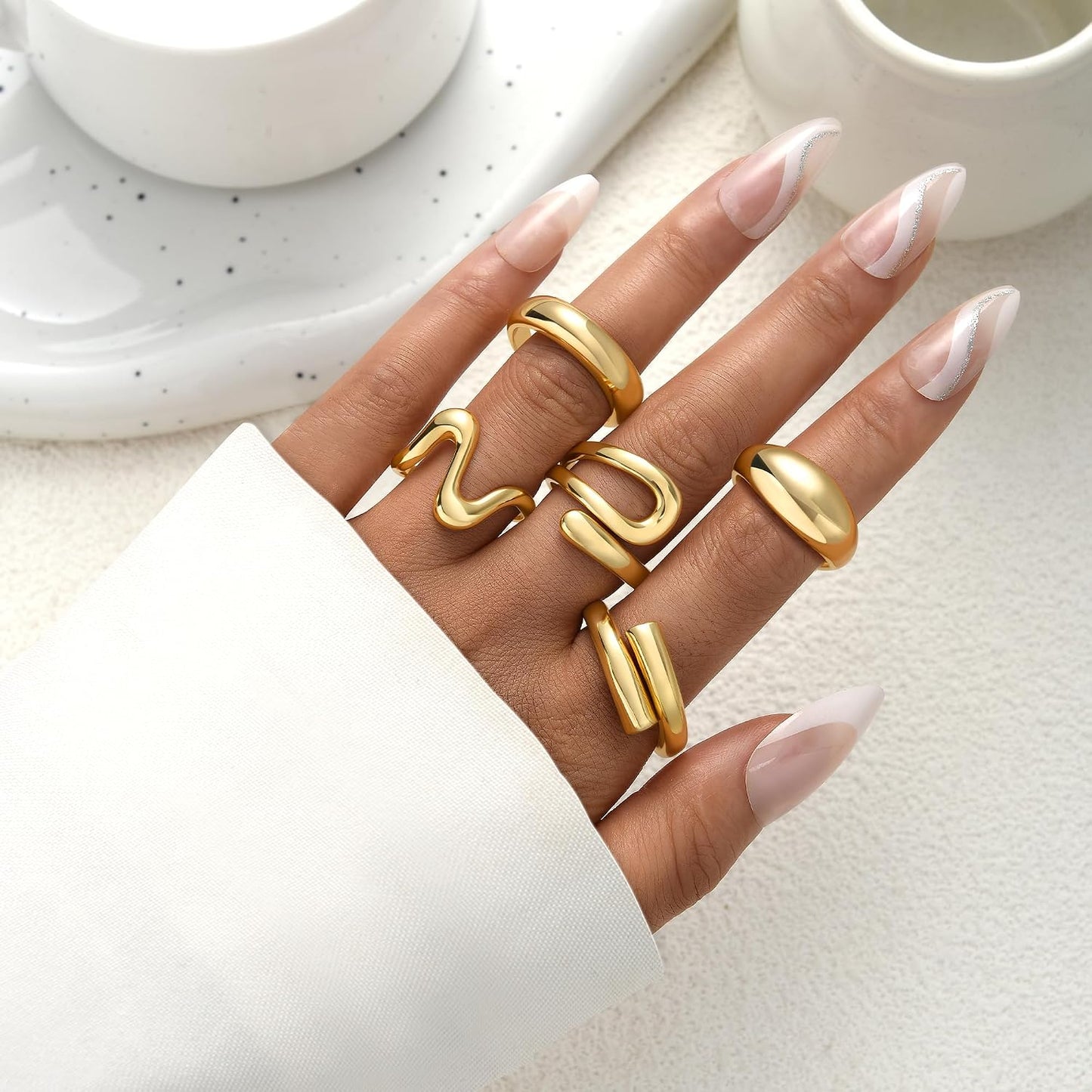 YEEZII Anillos Gruesos de Oro para Mujer Sin Deslustre, Anillo de P...