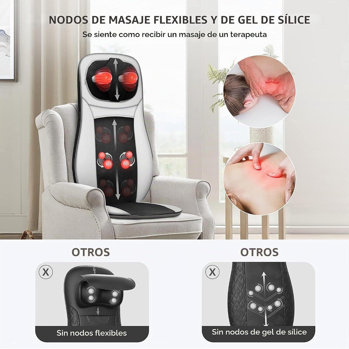Snailax Masajeador de espalda con calor, almohadilla ajustable para...