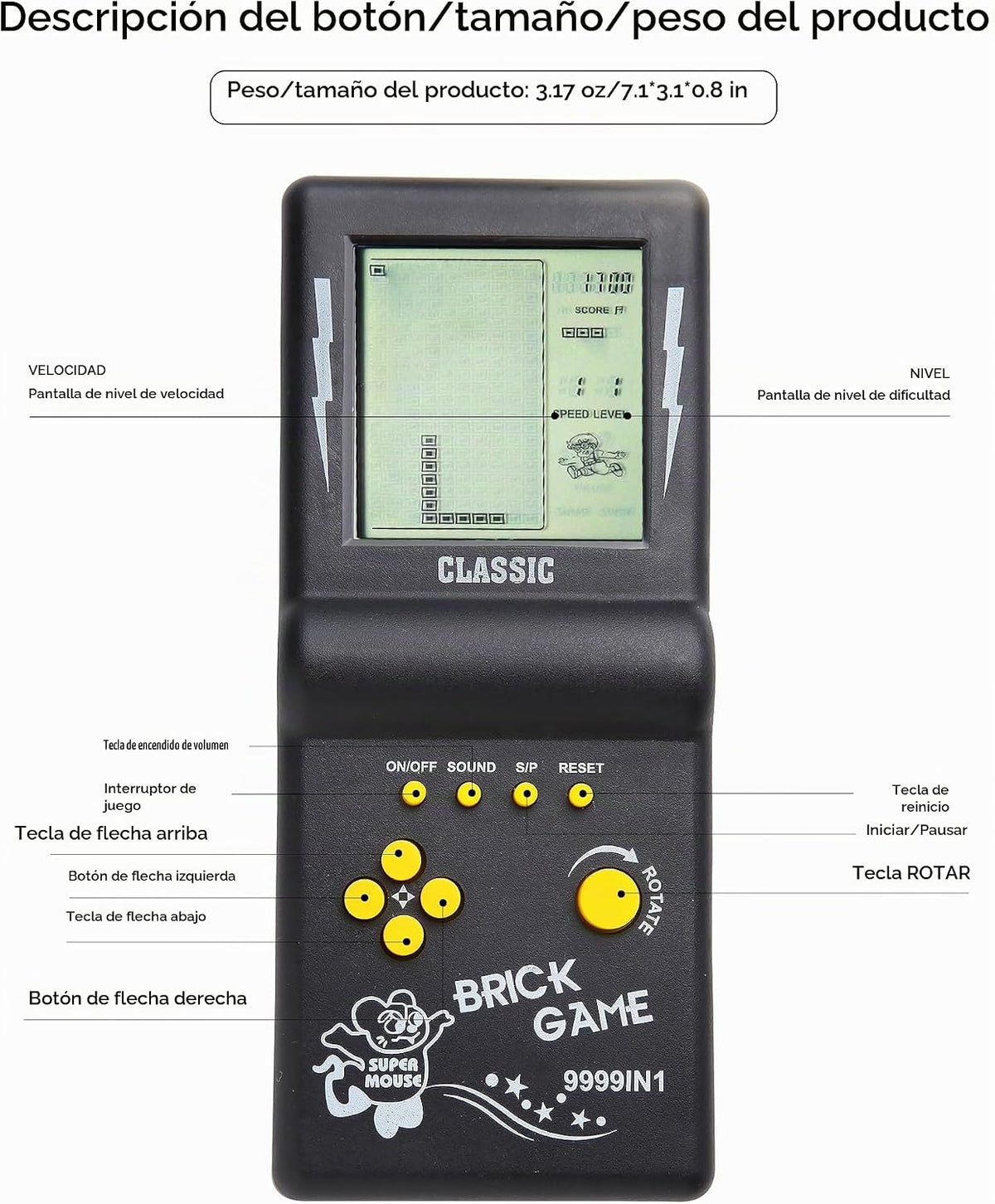 HLF Consola de Juego de Ladrillo Retro de Pantalla Grande de 3.5 Pu...