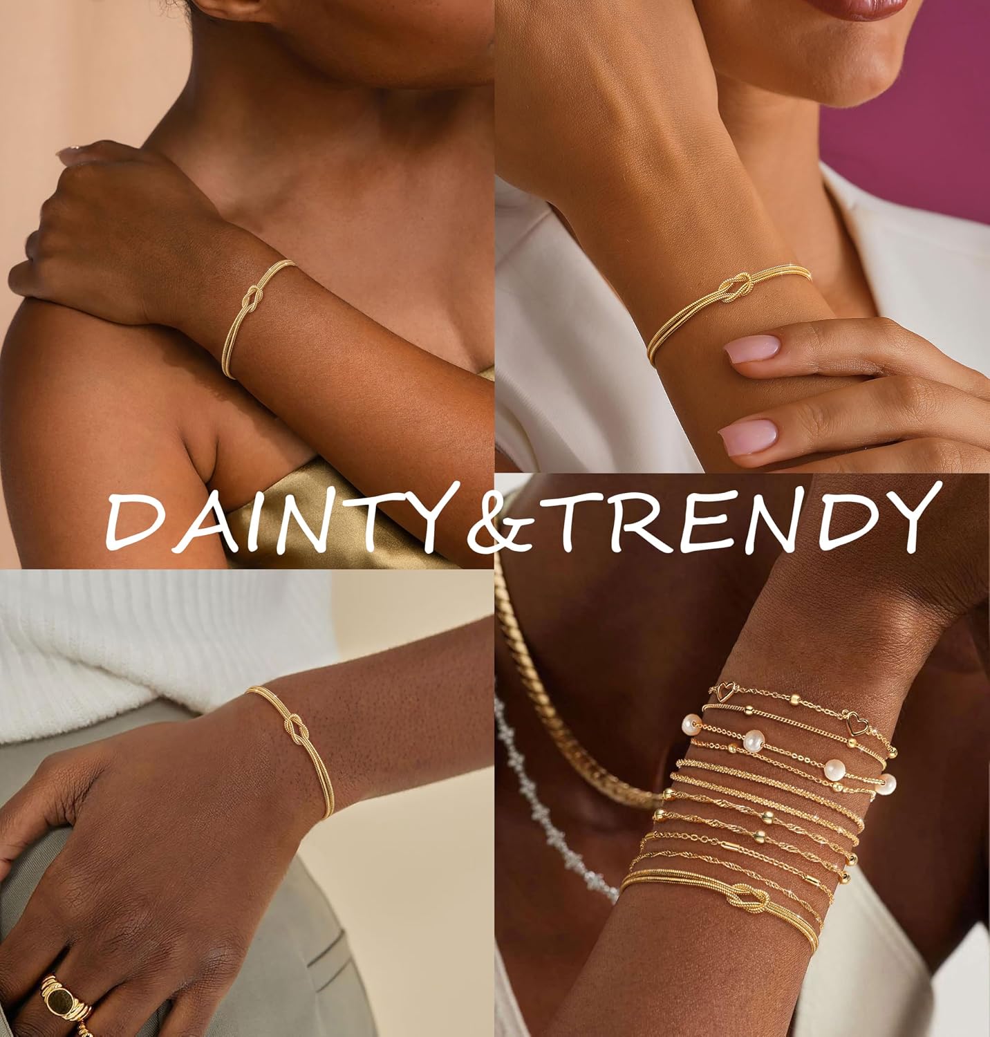 KOHOTA - Pulseras de plata y oro para mujer, chapadas en oro de 14...