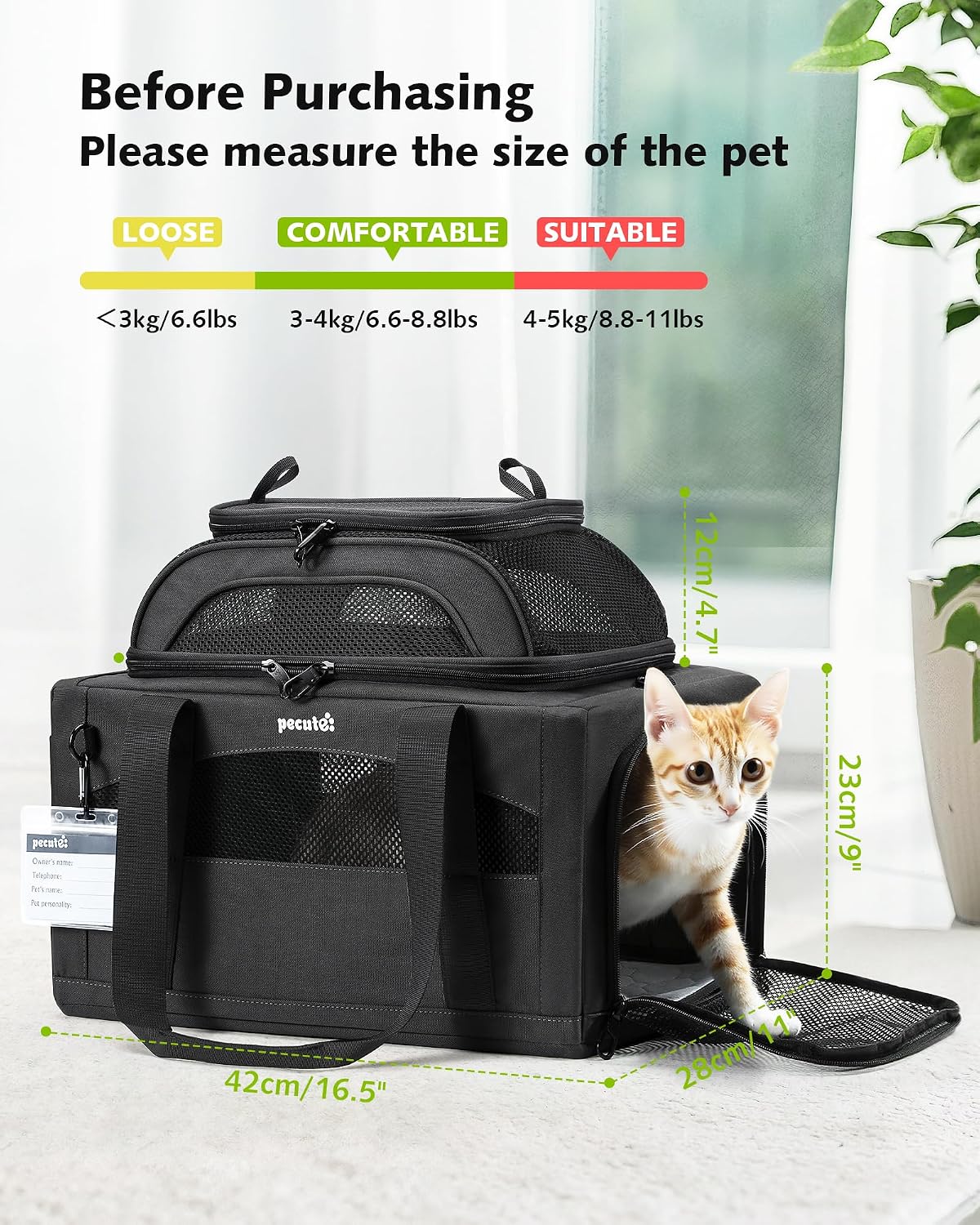 Pecute Transportador de mascotas aprobado por aerolíneas superior p...
