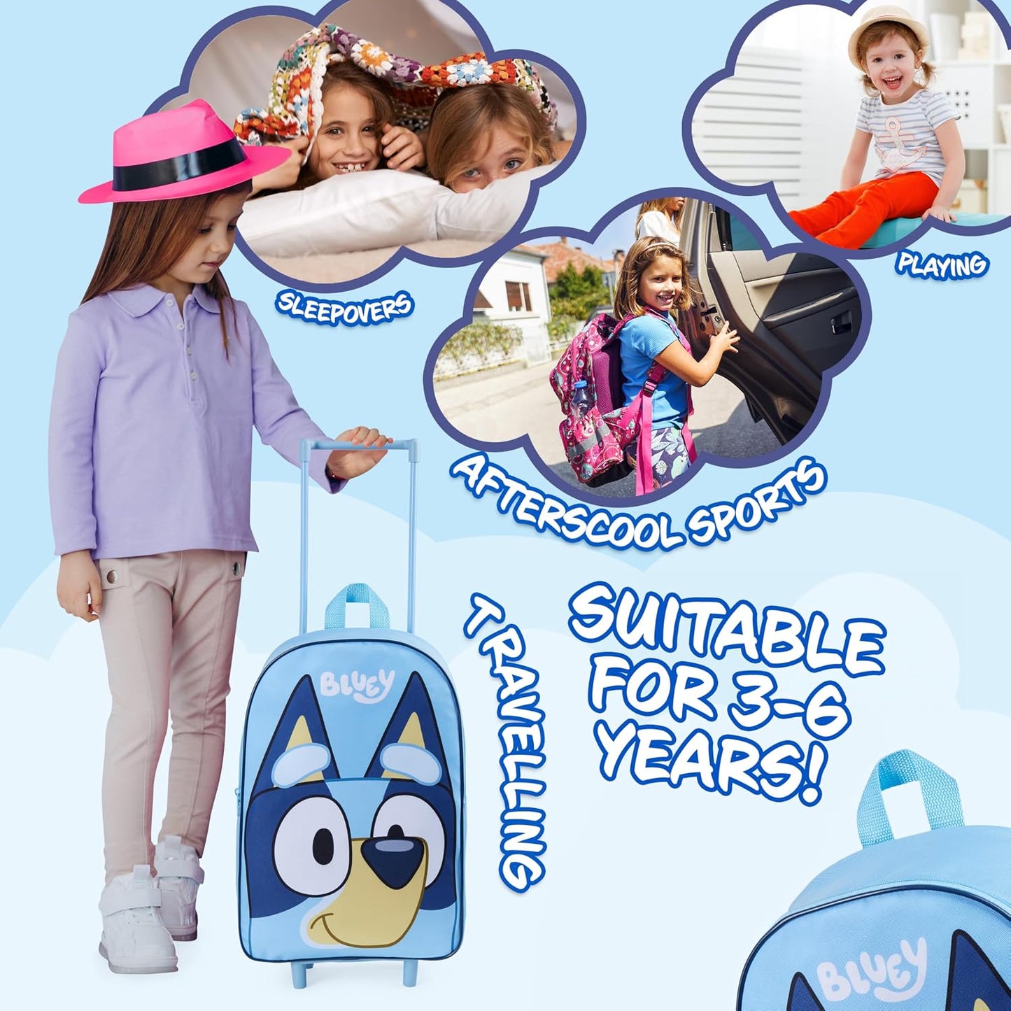 Bluey Maleta con ruedas para niños, 16 x 13 x 4 pulgadas, equipaje...