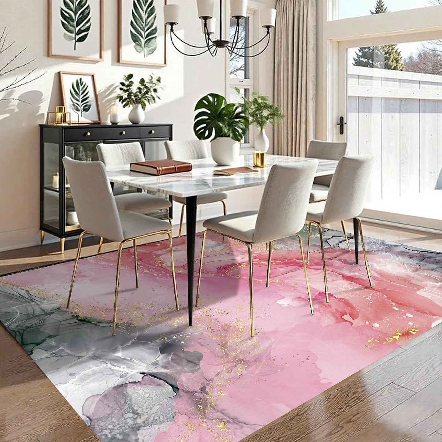 VTKON Alfombra de mármol rosa y gris para dormitorio, textura marmo...