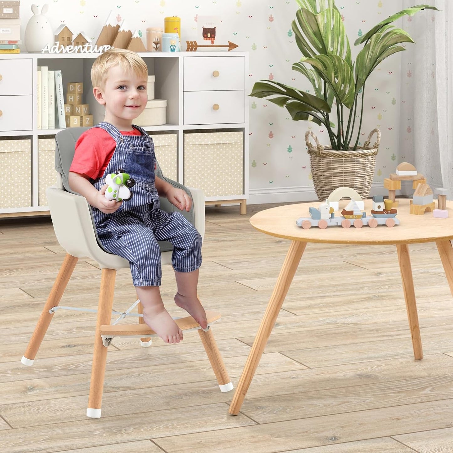 HONEY JOY Silla alta para bebé, silla alta de madera 6 en 1 con ban...