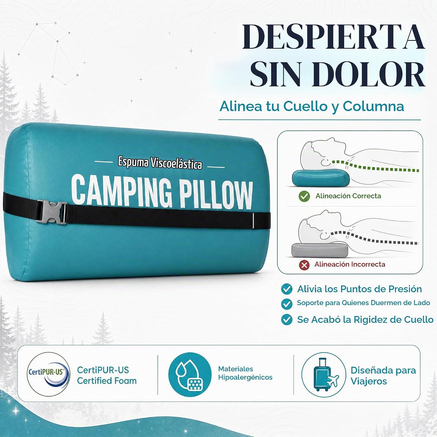 Vaverto Almohada pequeña de espuma viscoelástica para camping, paqu...