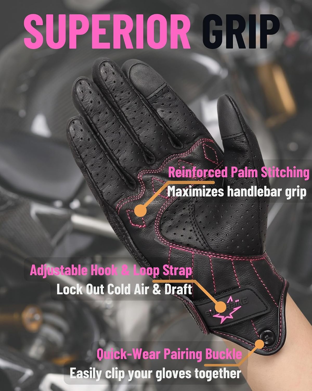 Superbike Guantes de motocicleta para mujer de dedo completo con nu...