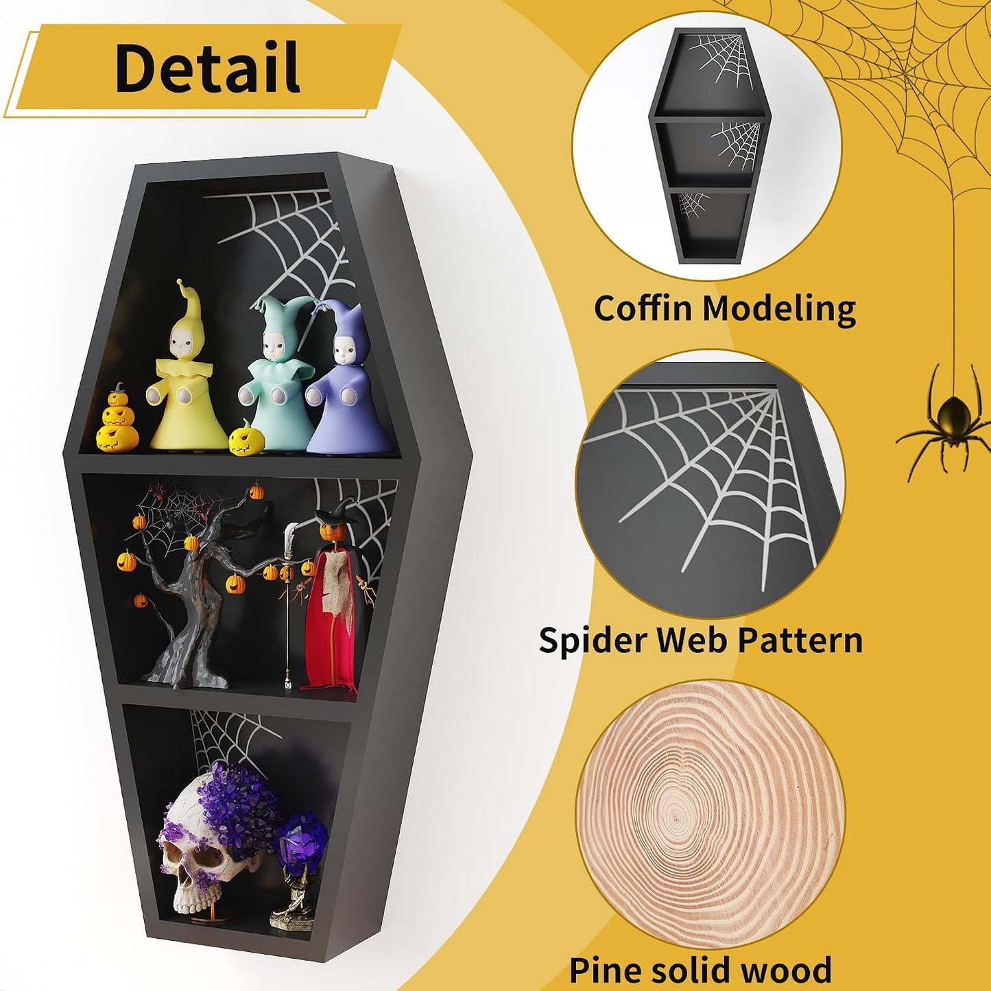 LUPWNEKA Estantería gótica de ataúd de Halloween de 24 pulgadas con...