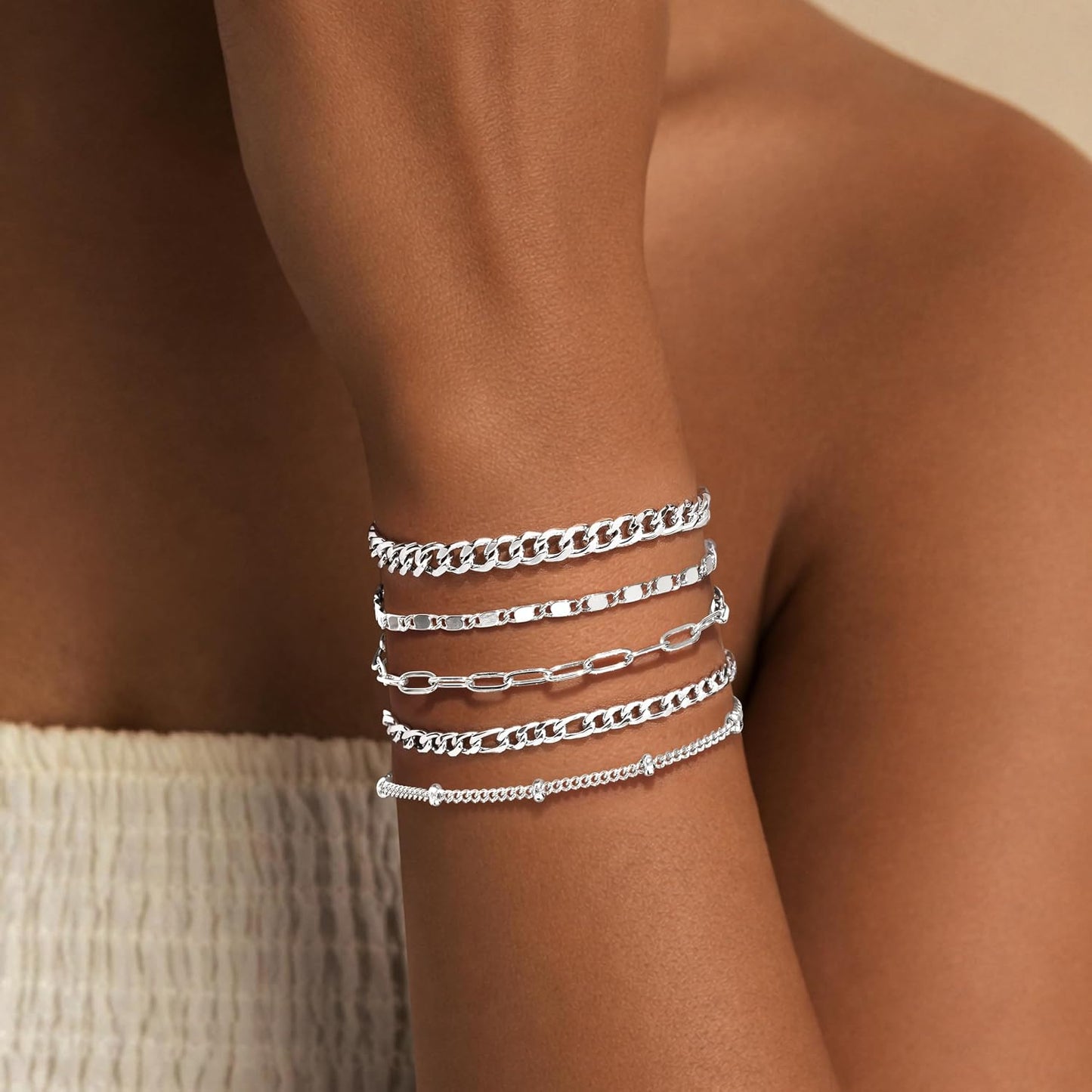Gokeey Juego de pulseras de oro para mujer, no se deslustran, moder...