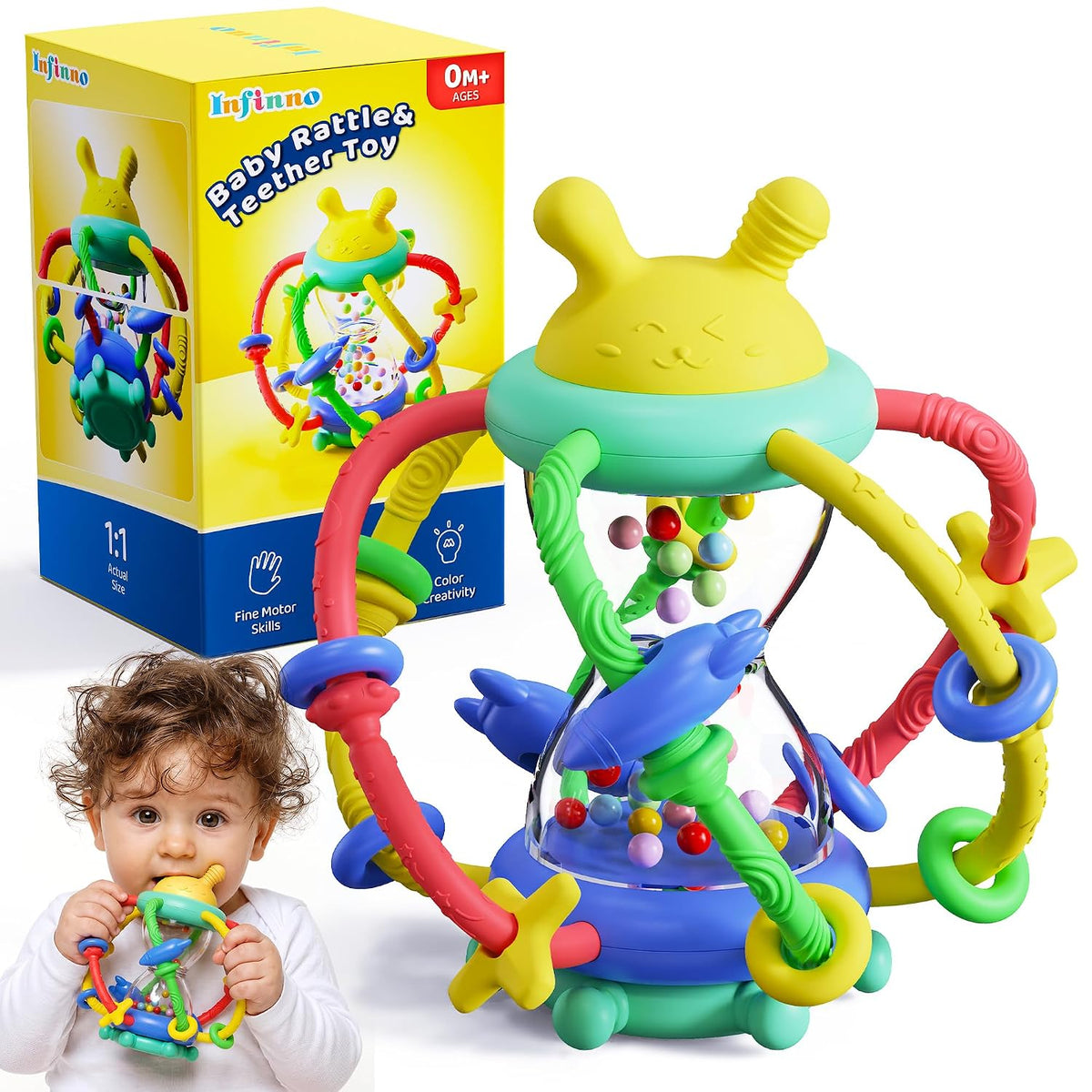 Infinno Bunny Hourglass Juguete para dentición y sonajero para bebé...