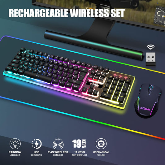 Combo de teclado y mouse inalámbrico para juegos RedThunder K10, ba...