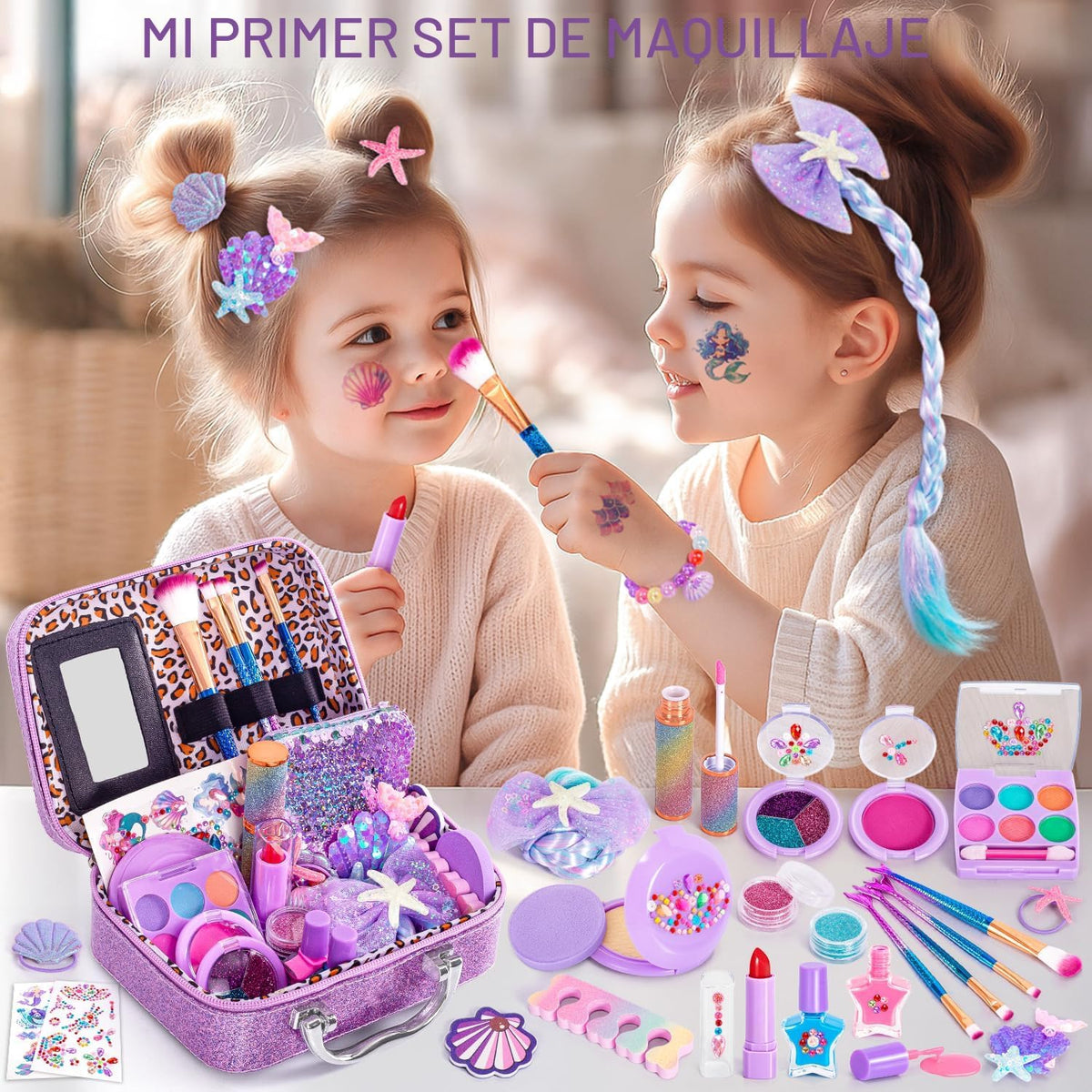 Hohosunlar Maquillaje para niños pequeños, juego de maquillaje lava...