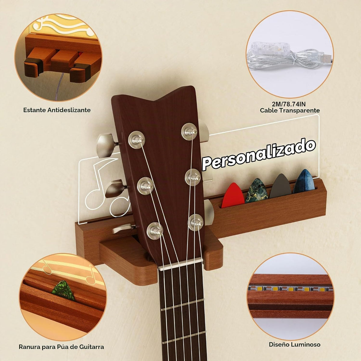 CoolGift Mart Soporte de guitarra personalizado para montar en la p...