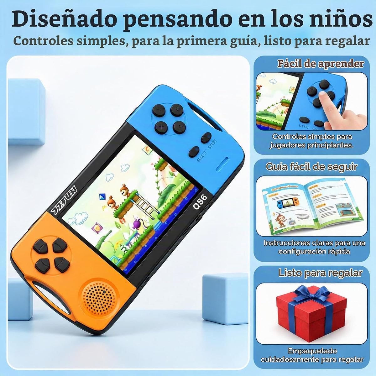 Juegos de mano de 16 bits para niños con pantalla grande IPS de 3.5...