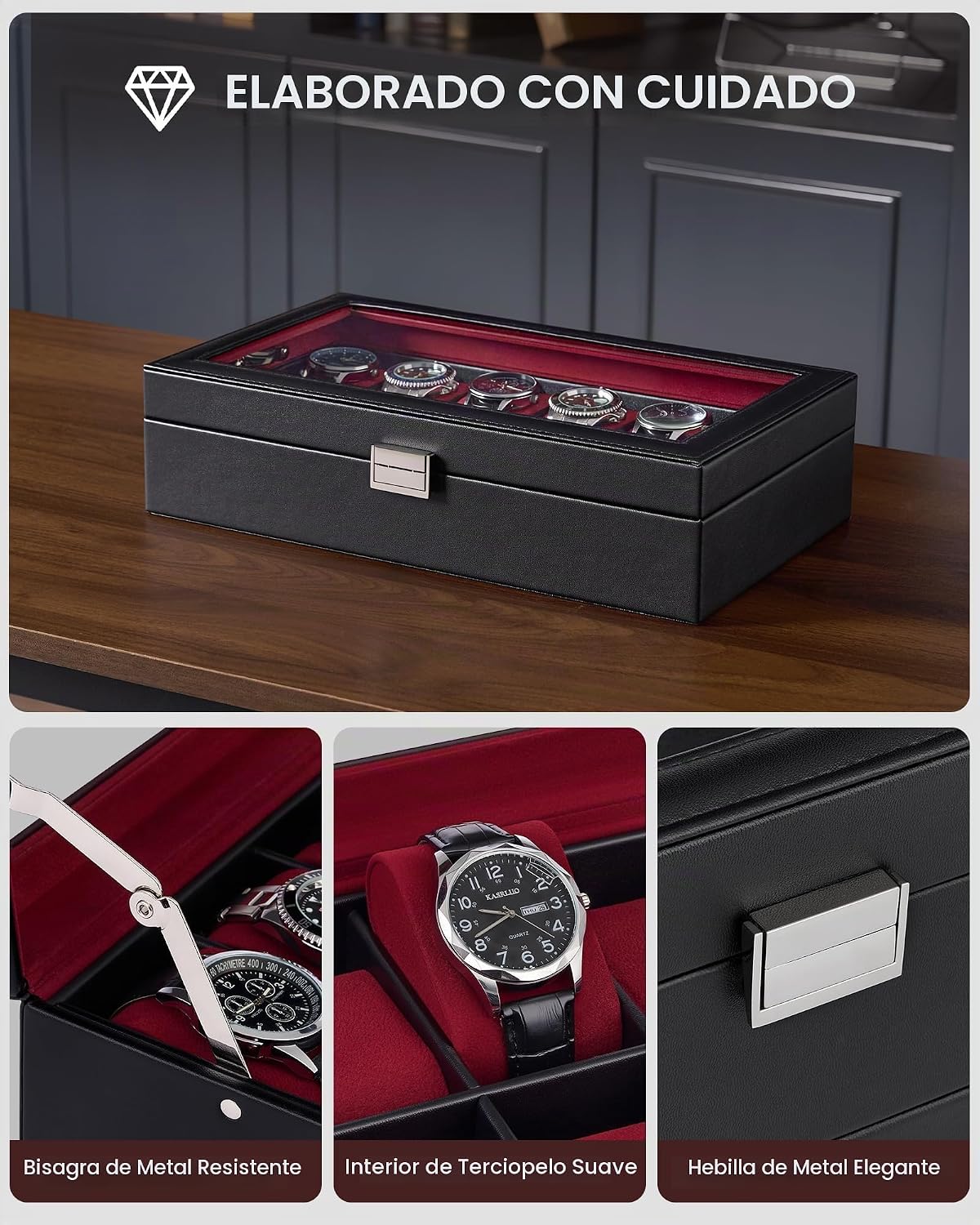 Lolalet Caja de Reloj para Hombre, Caja expositora de 12 Ranuras co...
