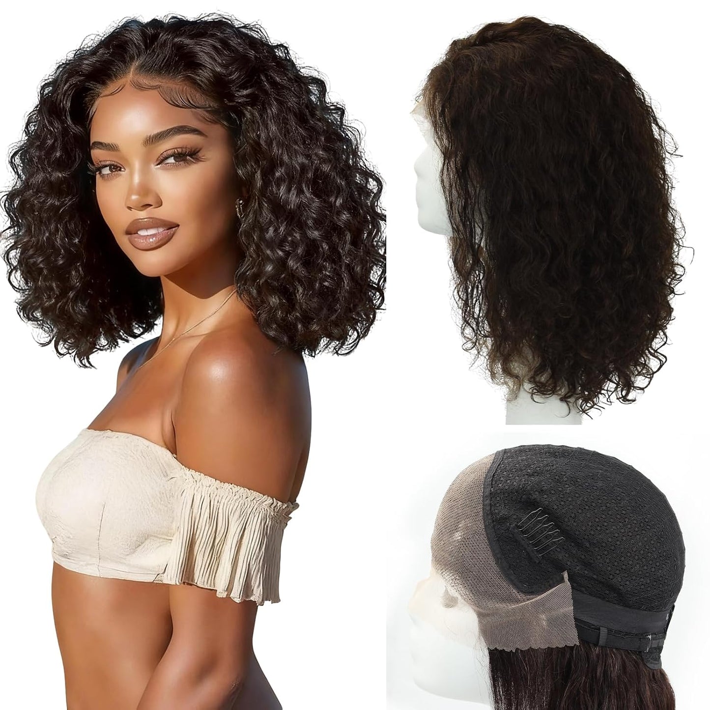 HappyNewHair Pelucas de cabello humano con encaje frontal transpare...