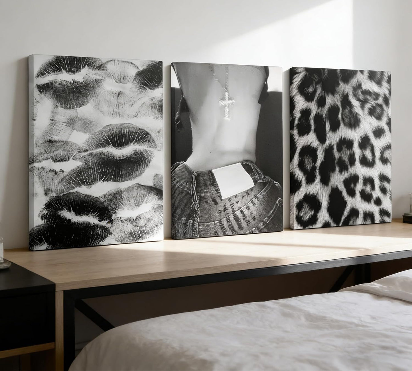 SHASHWAT 3 piezas de arte de pared de lienzo de guepardo blanco y n...