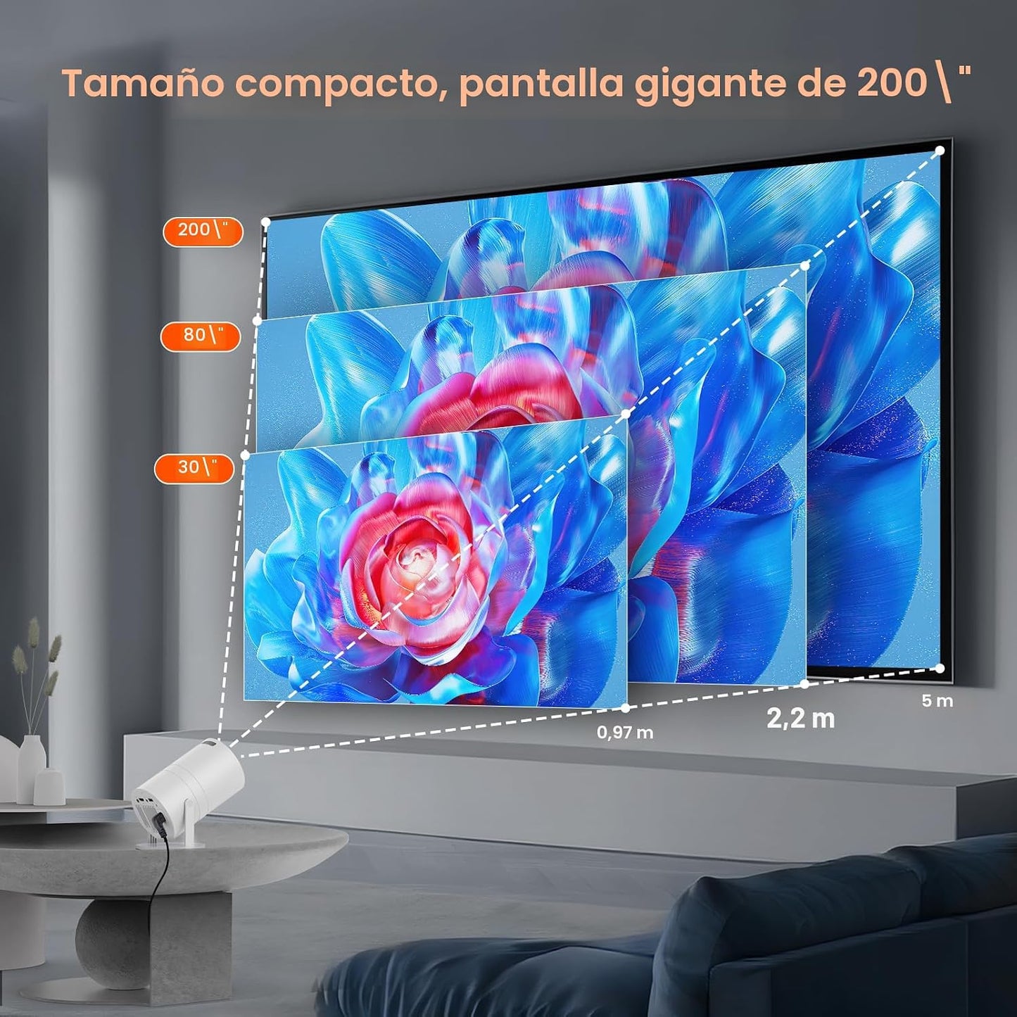 WISHOLY Mini proyector con WiFi y Bluetooth, proyector de películas...