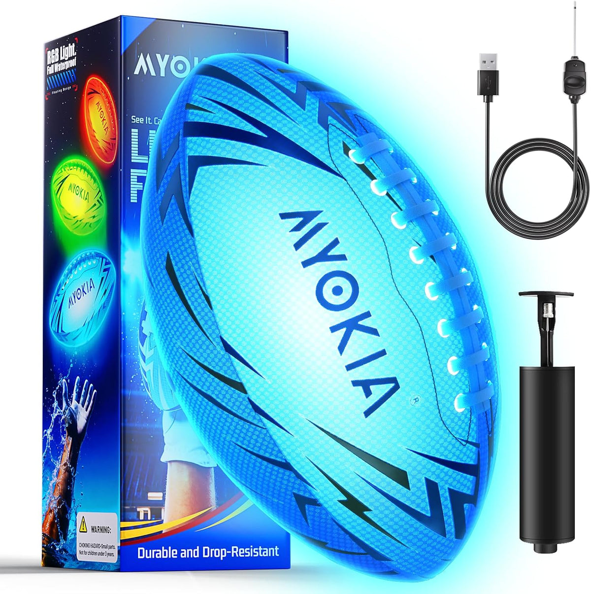 MYOKIA Pelota de fútbol recargable RGB con luz que brilla en la osc...
