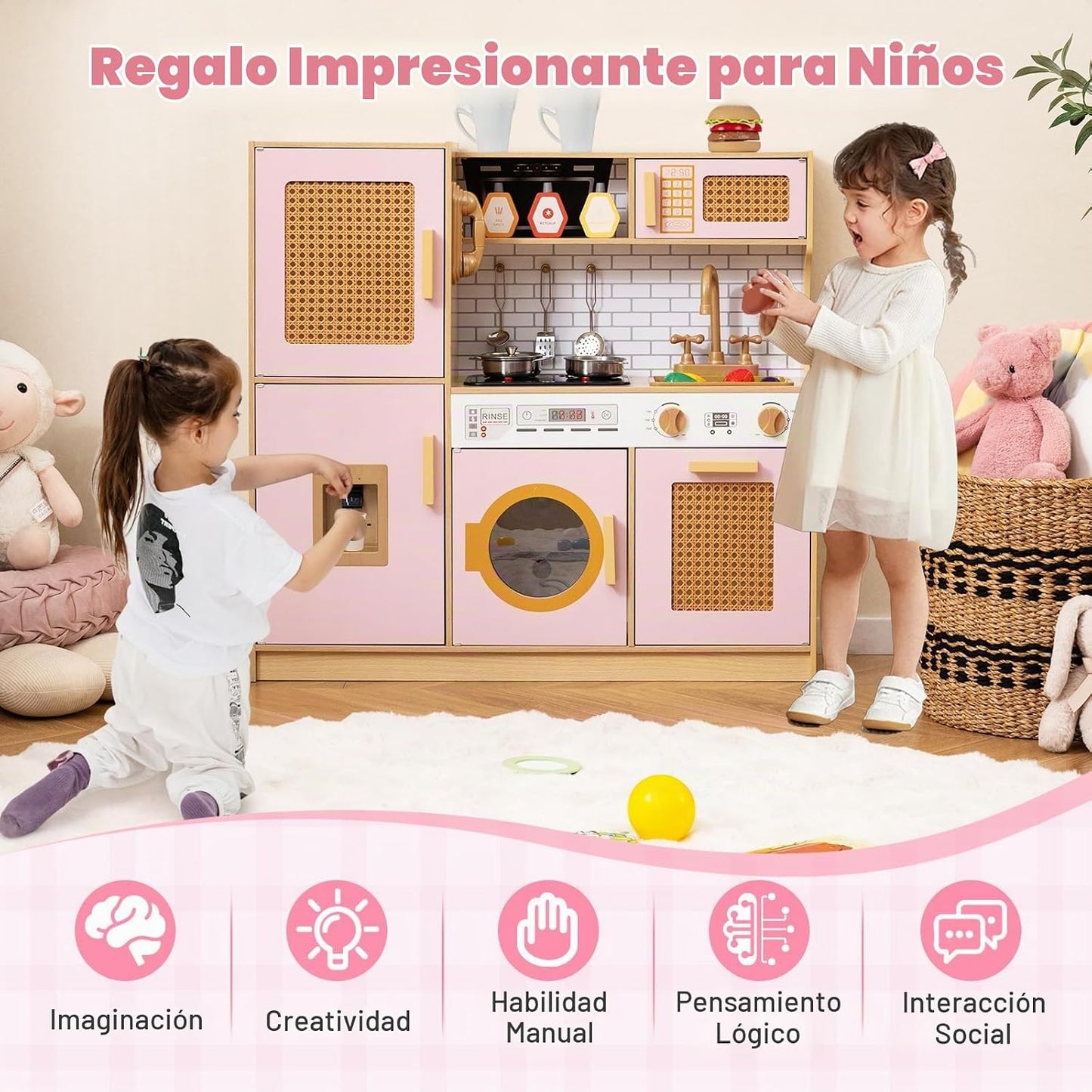 Costzon Juego de cocina para niños, juguete Montessori de madera pa...