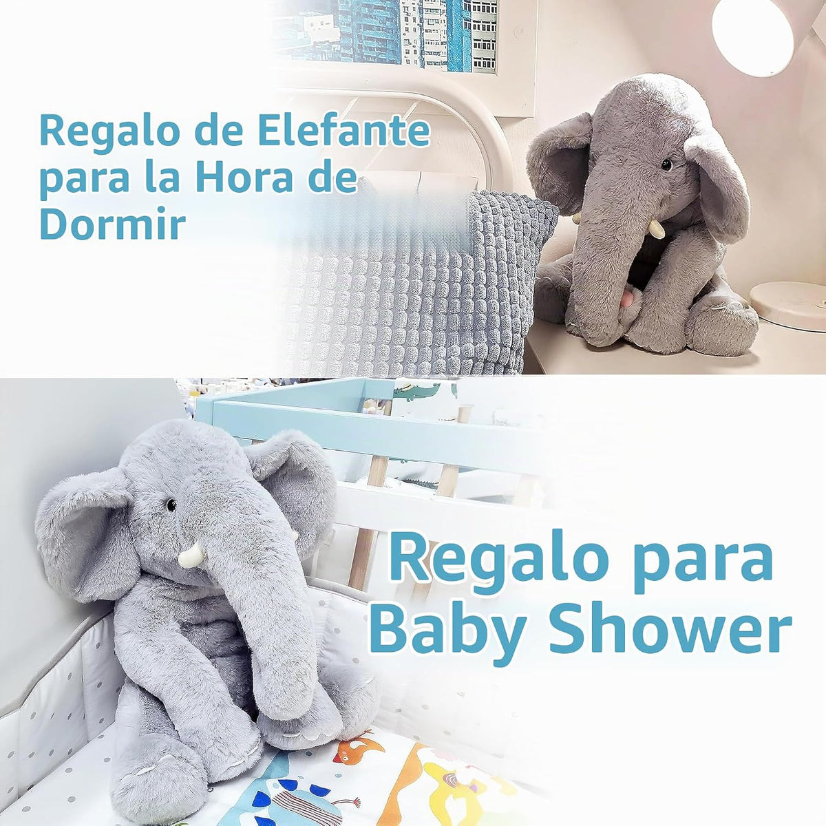 WEIGEDU Elefante de peluche gris de 13" - Juguete de felpa para...