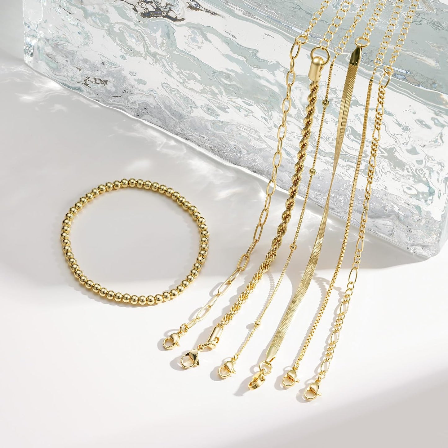 M MOOHAM Juego de 7 pulseras de oro para mujer \u2013 Juego de puls...