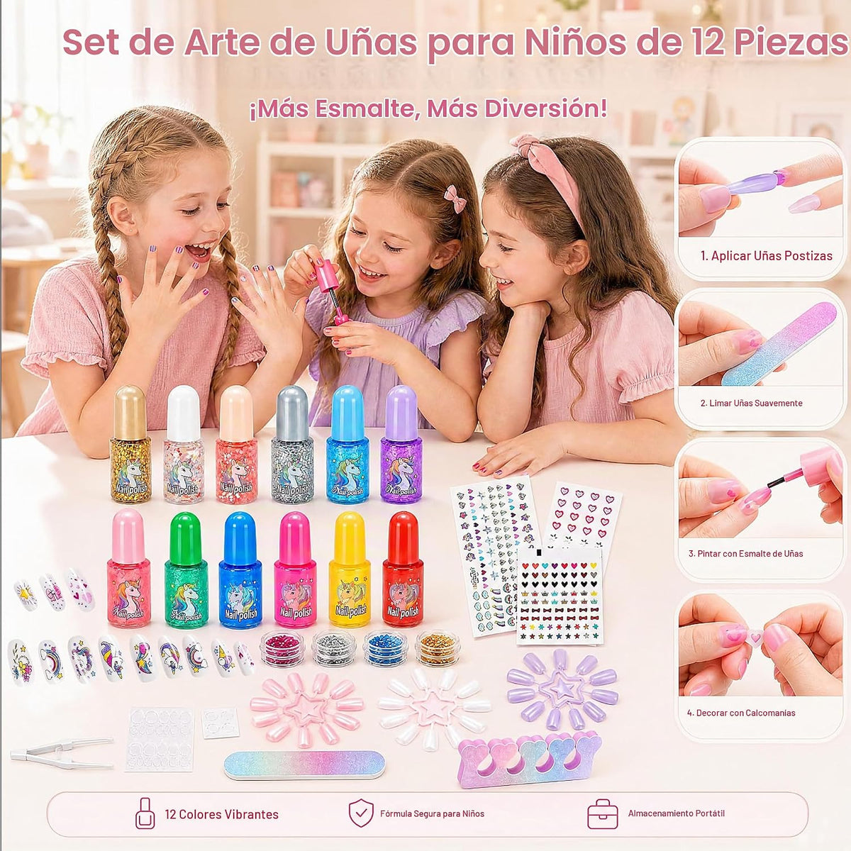 Juego de esmaltes de uñas para niñas, no tóxico, de secado rápido,...