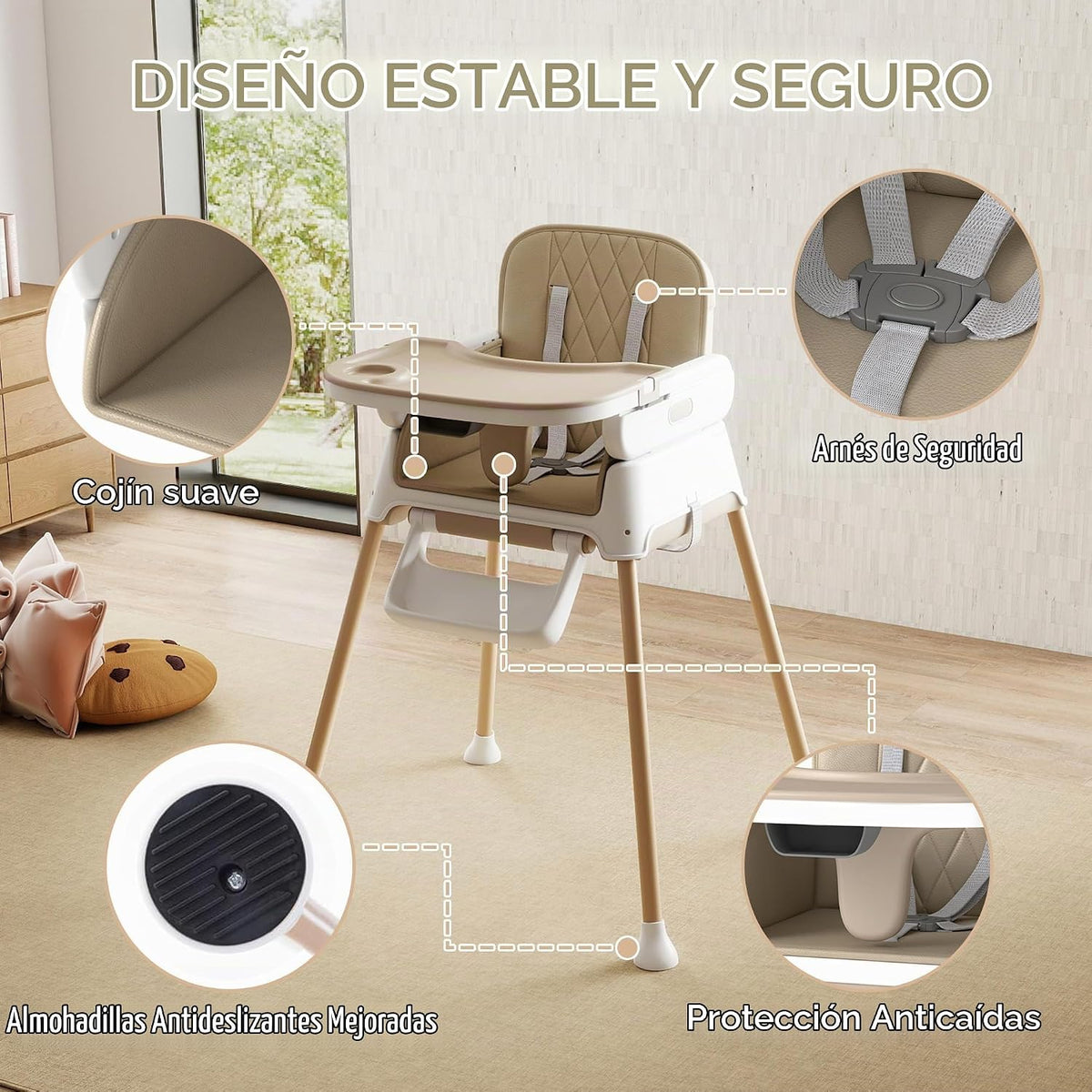 Silla alta 4 en 1 para bebés y niños pequeños, asiento elevador con...