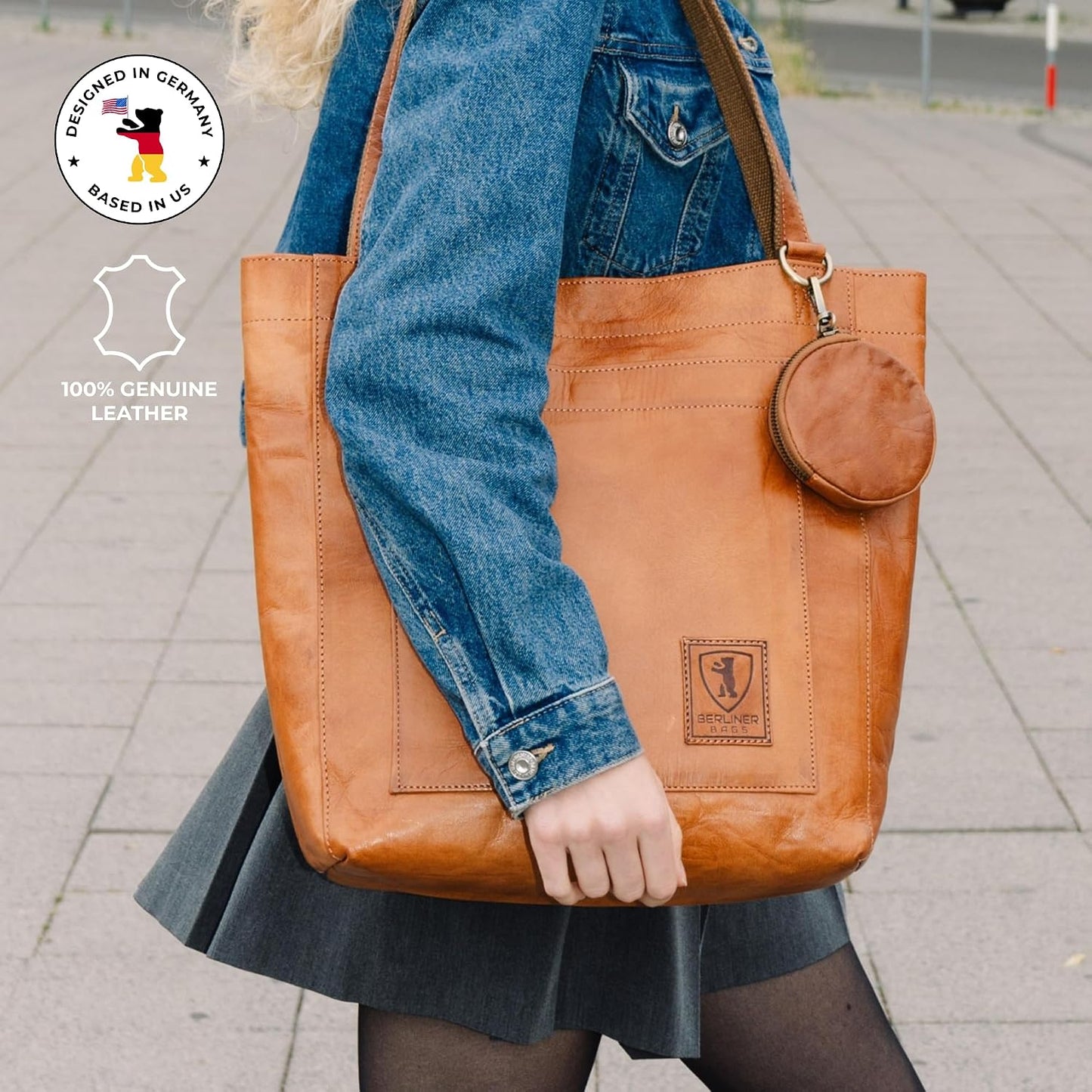 BERLINER BAGS Bolso de mano de cuero auténtico vintage Sevilla, bol...