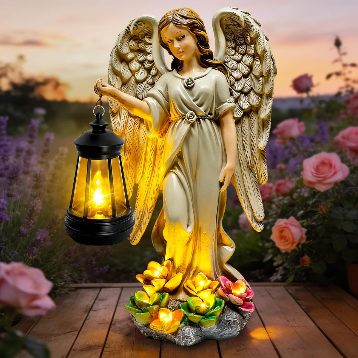 Estatua de ángel solar de jardín, 11.8 pulgadas, luces solares de á...