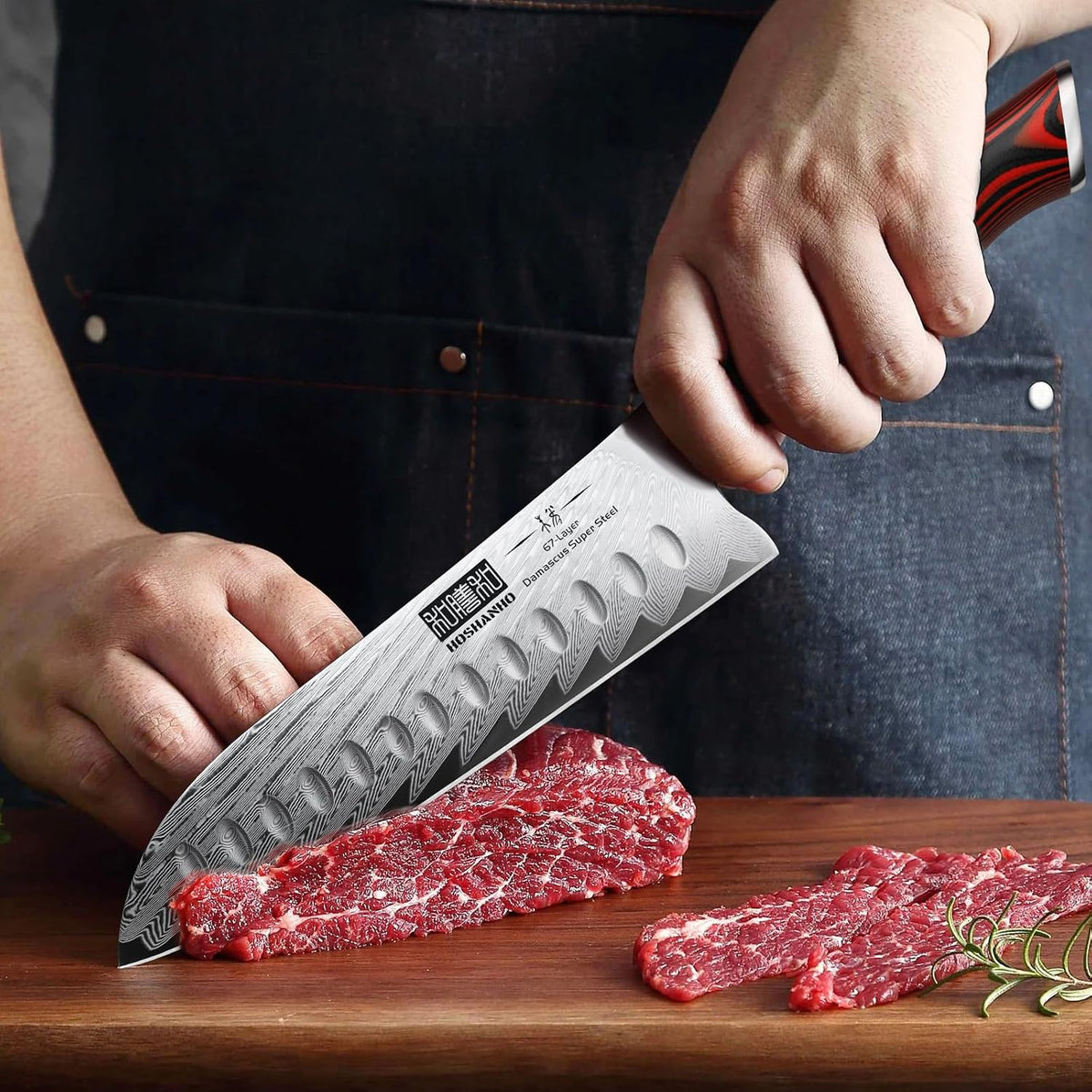HOSHANHO Cuchillo Santoku de Damasco, cuchillo de cocina japonés pr...