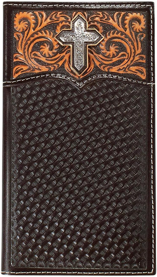 ARIAT Western Wallet Hombres Rodeo Cross Filigrana Marrón Medio A35...
