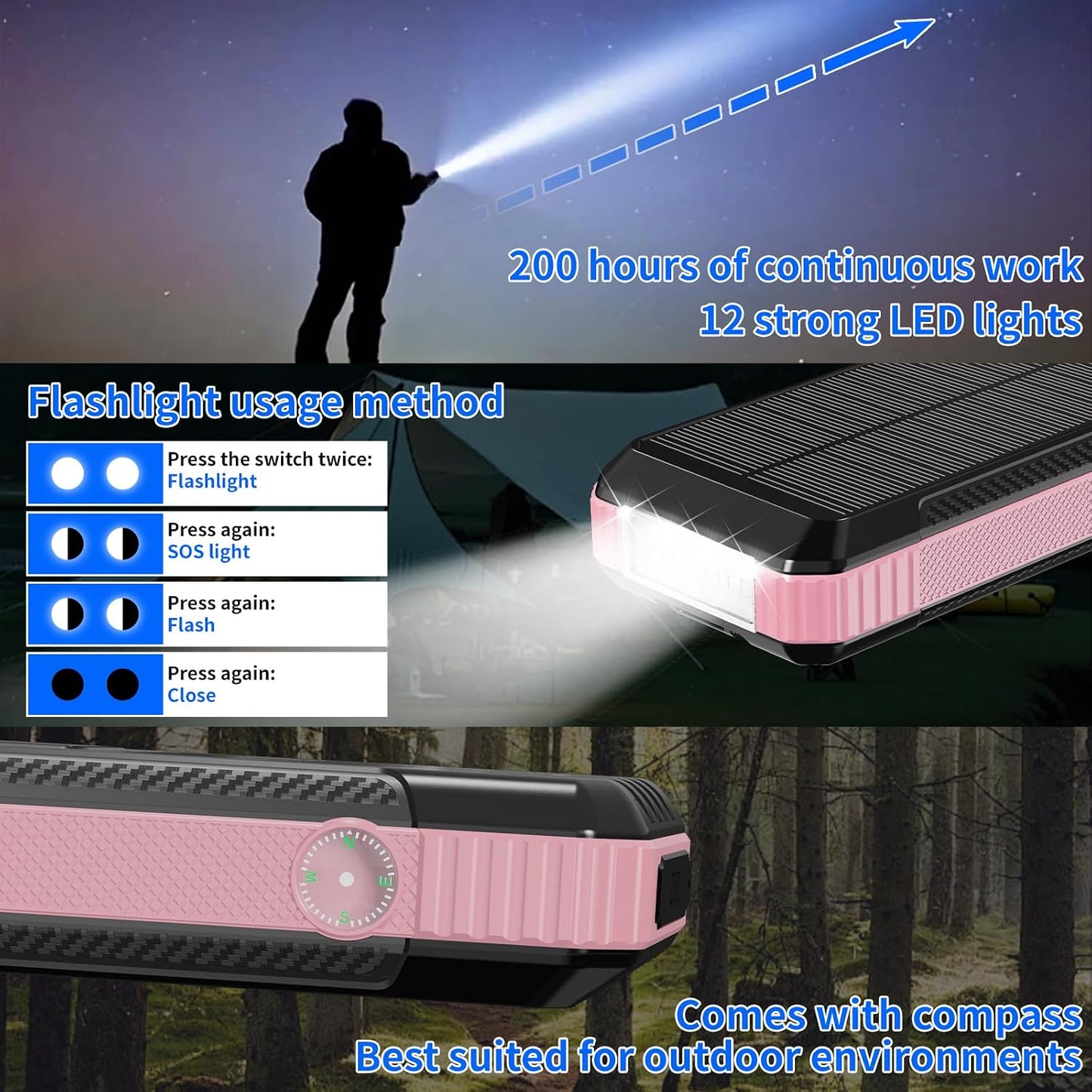 FCJZX Banco de energía solar de 49800 mAh, cargador portátil con 4...