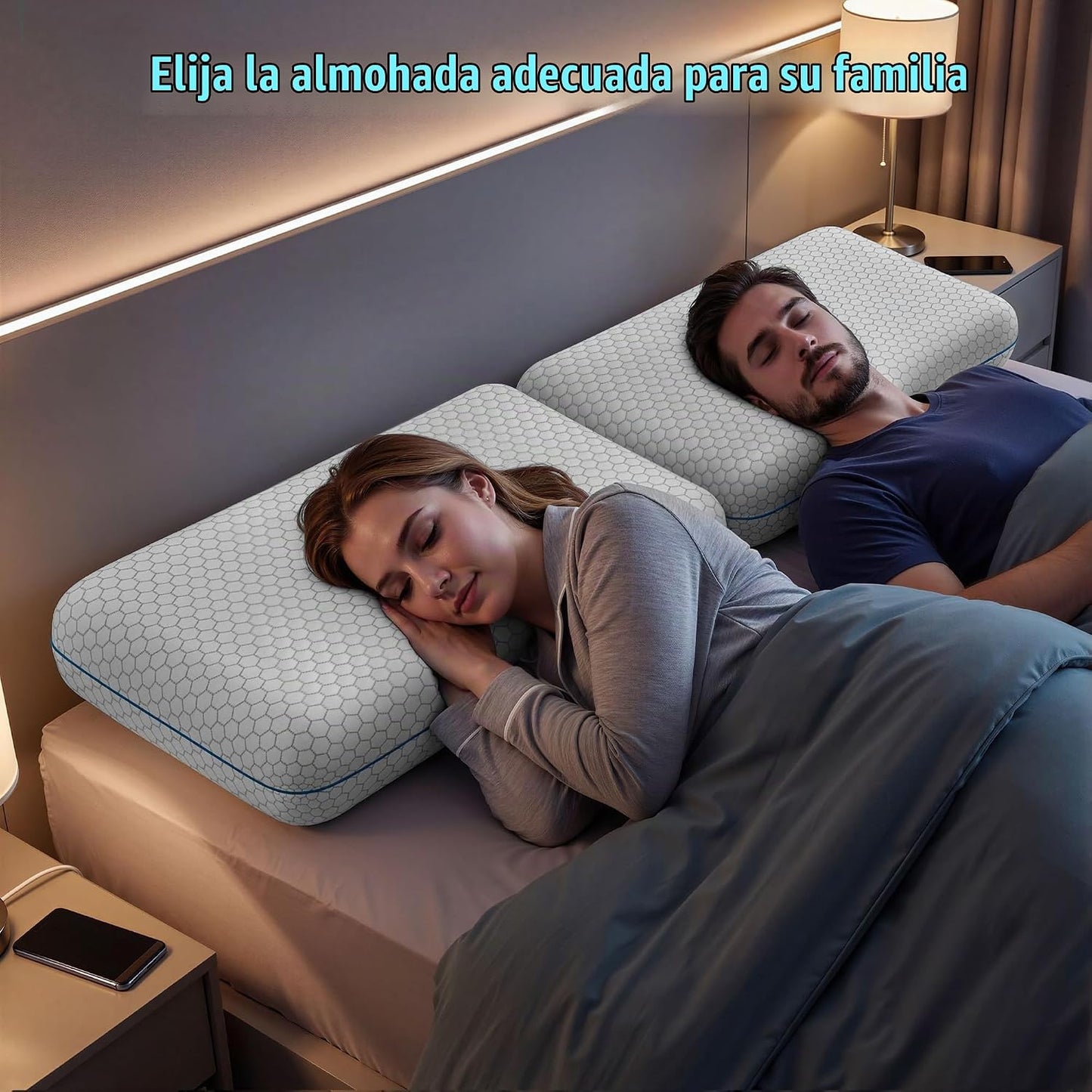CushyOasis Almohadas de espuma viscoelástica para dormir de lado, e...